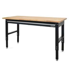 Höjdjusterbar arbetsbänk med låda och träbänkskiva 152 x 60 cm